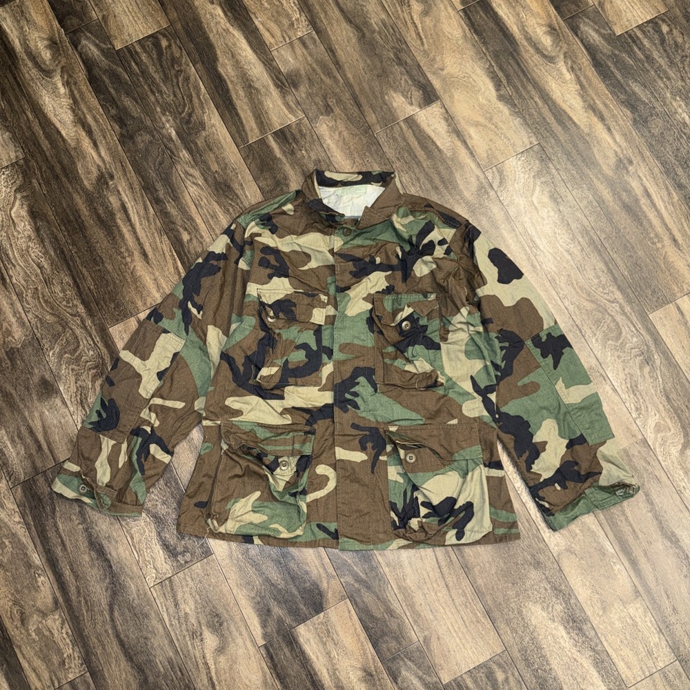 Vintage US Military Woodland Camo BDU Battle Dress Uniform Coat Men's Medium